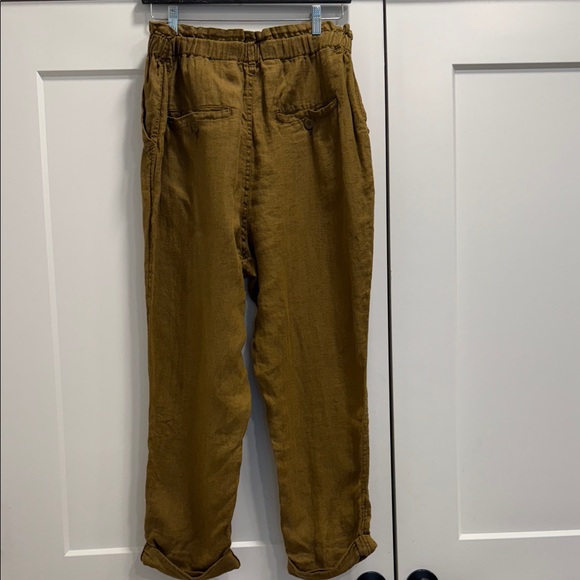 Free People paper bag high waisted Brown Pants 100% linen cuffed hem large - Picture 6 of 12